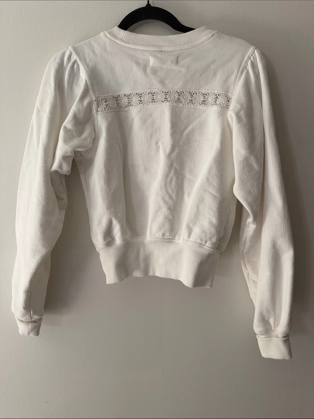 Women's Free People White Lace-Trim Crewneck Sweatshirt small